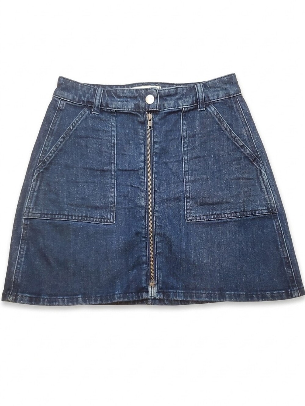 Madewell Denim Mini Utility Skirt Women's 26 Dark Wash Zip Front A-Line Casual